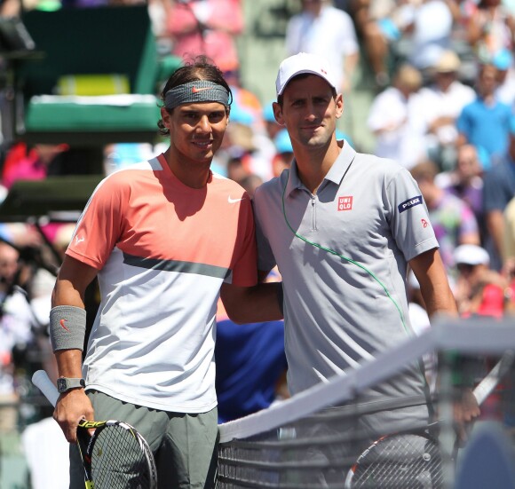 Novak Djokovic et Rafael Nadal lors de leur finale du tournoi de Key Biscayne, le 30 mars 2014