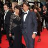 Giuseppe Polimeno fier avec sa compagne Hinda arrivent au Palais des Festivals pour le film Jimmy's Hall lors du 67e Festival de Cannes, le 22 mai 2014