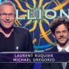 Laurent Ruquier et Michael Gregorio dans Qui veut gagner des millions ? sur TF1, le vendredi 23 mai 2014.