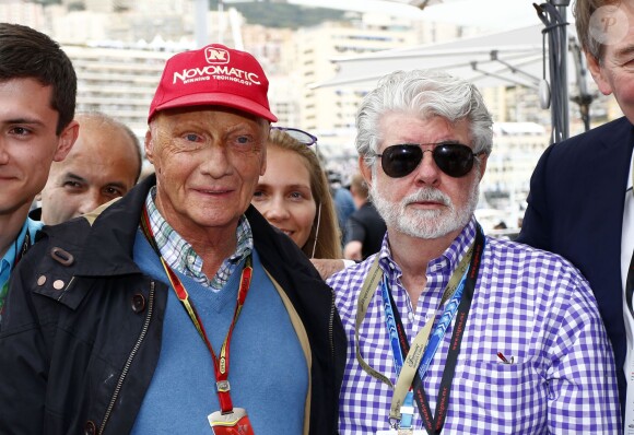 Niki Lauda et George Lucas lors du Grand Prix de Monaco le 25 mai 2014