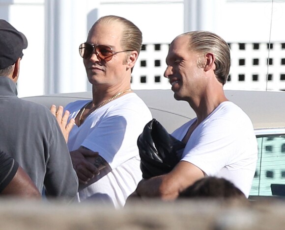 Johnny Depp détendu et métamorphosé sur le tournage du film "Black Mass" à Lynn, le 2 juin 2014.