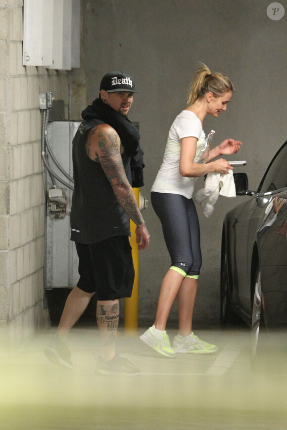 Cameron Diaz et Benji Maden quittent une salle de gym de Los Angeles, le 15 mai 2014.