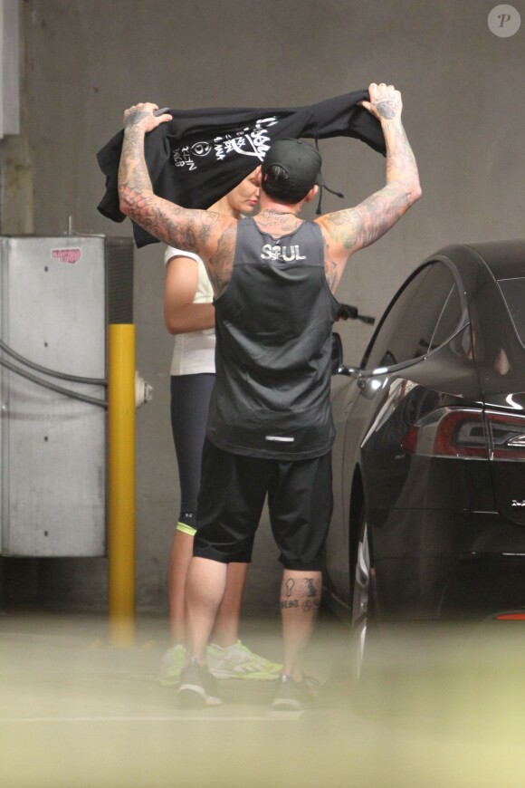 Cameron Diaz et Benji Maden à la sortie d'une salle de gym de Los Angeles, le 15 mai 2014.