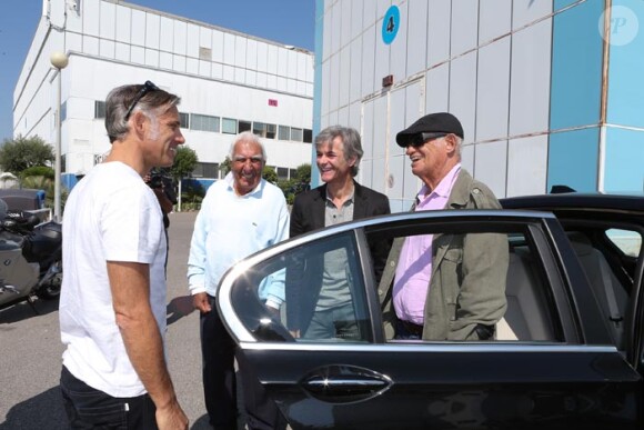 Exclusif : Jean-Paul Belmondo, son fils Paul, Charles Gérard et Cyril Viguier en tournage à Nice aux studios de la Victorine le 3 juin 2014.