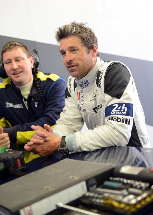 L'acteur Patrick Dempsey lors des essais pour les 24 heures du Mans. Le Mans, le 1er juin 2014.