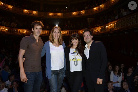 Joan Faggianelli, Maud Fontenoy enceinte, Nolwenn Leroy et Alex Goude - Cérémonie de remise de prix des "Défis Scolaires" de la Fondation Maud Fontenoy à l'occasion de la Journée mondiale de l'environnement au Théâtre de l'Odéon à Paris le 5 juin 2014.