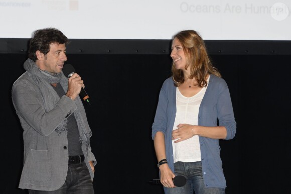 Patrick Bruel et Maud Fontenoy enceinte - Cérémonie de remise de prix des "Défis Scolaires" de la Fondation Maud Fontenoy à l'occasion de la Journée mondiale de l'environnement au Théâtre de l'Odéon à Paris le 5 juin 2014.