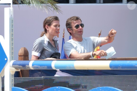 Charlotte Casiraghi conseillée par Thierry Rozier au 2e jour du Jumping International de Cannes, le 13 Juin 2014 au Stade des Hespérides.