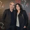 Raymond Domenech et sa compagne Estelle Denis lors de la première de la comédie musicale "La Belle et la Bête" au théâtre Mogador à Paris le 20 mars 2014