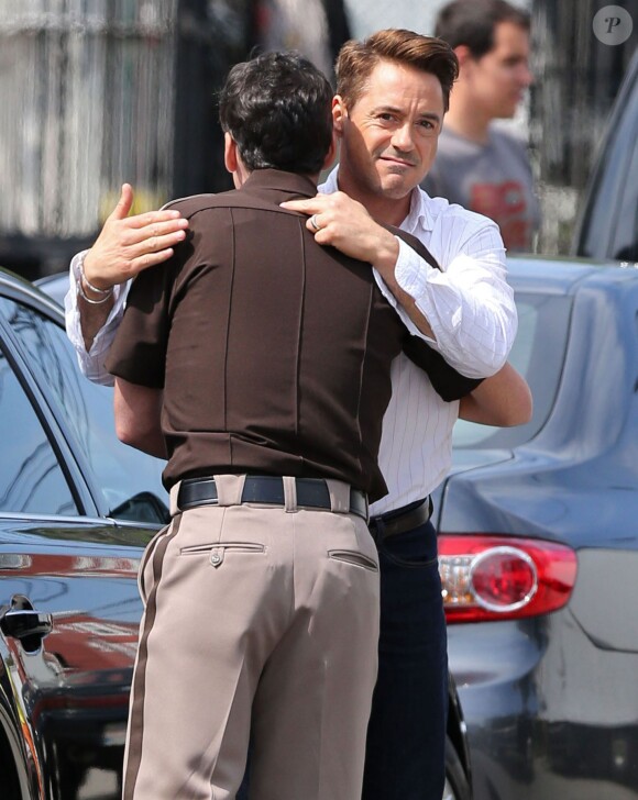 Exclusif - Robert Downey Jr sur le tournage de "The Judge" à Waltham dans le Massachusetts le 22 juillet 2013.