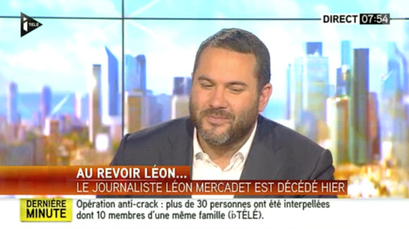 Bruce Toussaint annonce la mort de Léon Mercadet lundi 23 juin 2014 sur i-Télé. 
