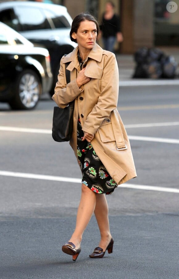 Winona Ryder en plein tournage pour le film The Experimenter à New York. Le 22 juin 2014.