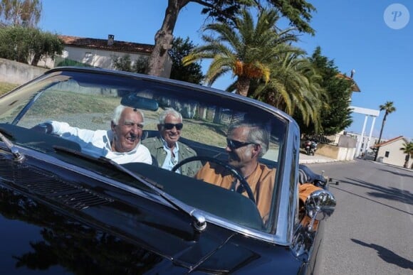 Jean-Paul Belmondo, Charles Gérard et Paul Belmondo à Nice pour le tournage du documentaire 'Belmondo par Belmondo'.