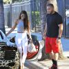 Exclusif - Justin Bieber et Yovanna Ventura se promènent dans les rues de Los Angeles dans une Audi R8 au motif panthère. Le 9 juillet 2014.