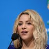 Shakira lors de la conférence de presse au stade Maracana pour annoncer la cérémonie de clôture de la finale de la Coupe du Monde à Rio de Janeiro, le 12 juillet 2014.