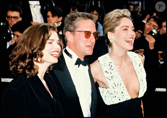 Jeanne Tripplehorn, Michael Douglas et Sharon Stone au Festival de Cannes 1992 pour Basic Instinct.