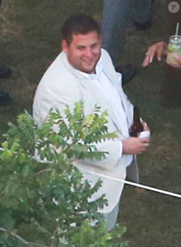 Exclusif - L'acteur Jonah Hill au mariage de Behati Prinsloo et Adam Levine à la Flora Farm à Los Cabos, le 19 juillet 2014. C'est lui qui a uni le couple pendant la cérémonie