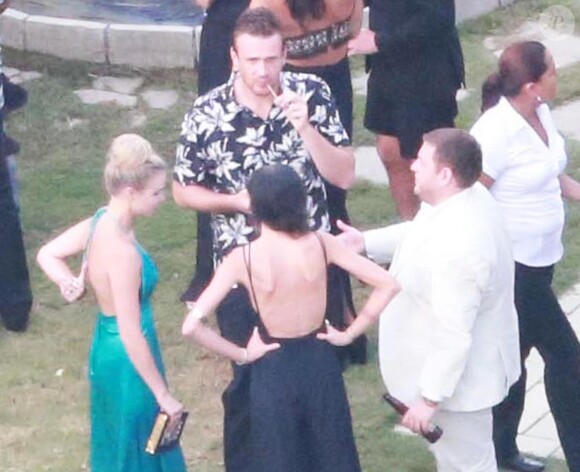 Exclusif - Jason Segel et Jonah Hill au mariage de Behati Prinsloo et Adam Levine à la Flora Farm à Los Cabos, le 19 juillet 2014.