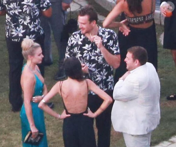 Exclusif - Jason Segel et Jonah Hill au mariage de Behati Prinsloo et Adam Levine à la Flora Farm à Los Cabos, le 19 juillet 2014.