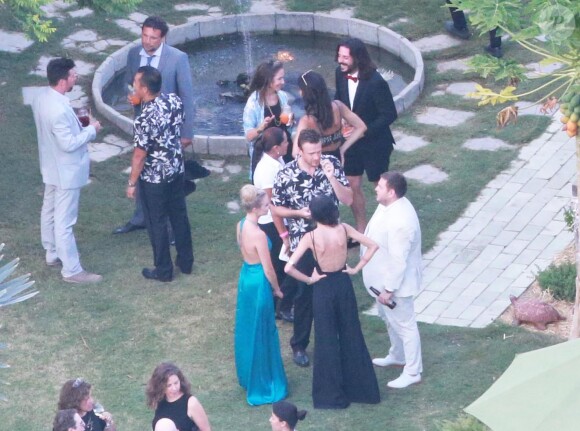 Exclusif - Jason Segel et Jonah Hill au mariage de Behati Prinsloo et Adam Levine à la Flora Farm à Los Cabos, le 19 juillet 2014.
