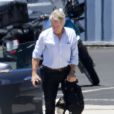 Exclusif - Harrison Ford, la cheville cassée, à Santa Monica le 21 juillet 2014.