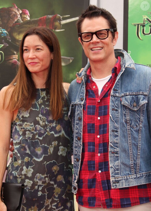 Johnny Knoxville et sa femme Naomi Nelson - Première du film "Teenage Mutant Ninja Turtles" à Westwood, le 3 août 2014.