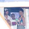 David Banda (le fils de Madonna) sur le yacht loué par la star pour assister au festival International d'Art Pyrotechnique dans la baie de Cannes, le 7 août 2014.