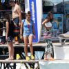 Lourdes Leon et son frère Rocco Ritchie, les enfants de Madonna, se baignent à Cannes avec Timor Steffens et des amis, le 6 août 2014. 