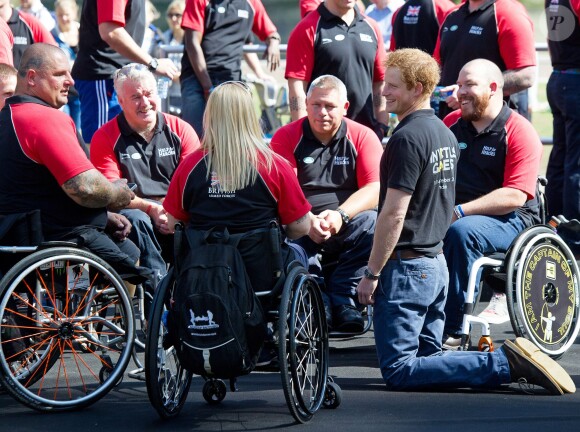 Le prince Harry était présent pour la présentation de l'équipe britannique, riche de 130 représentants, engagée pour les premiers Invictus Games (10-14 septembre 2014), lors d'une conférence de presse à Potters Fields Park à Londres, le 13 août 2014