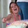 Lindsay Lohan, détendue, pendant ses vacances à Mykonos en Grèce, le 7 août 2014.