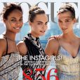  Joan Smalls, Cara Delevingne et Karlie Kloss apparaissent en couverture du num&eacute;ro de septembre 2014 de Vogue. Photo par Mario Testino. 