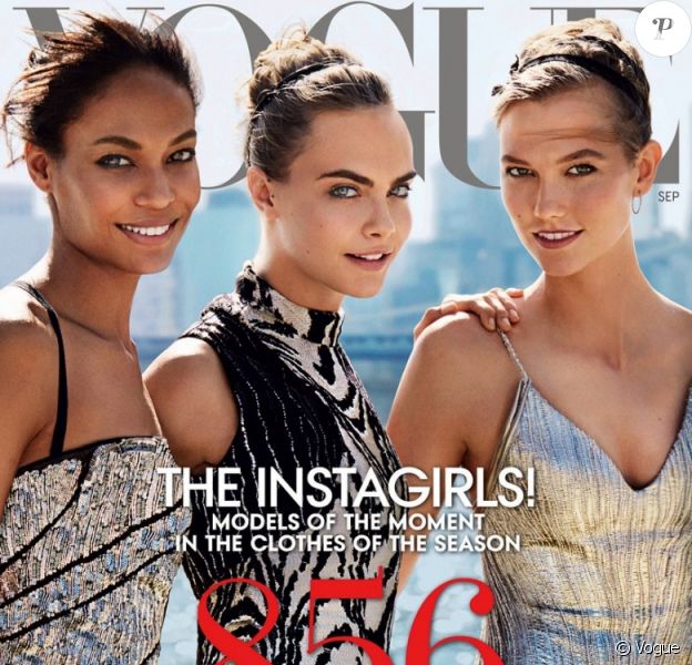 Joan Smalls, Cara Delevingne et Karlie Kloss apparaissent en couverture du num&eacute;ro de septembre 2014 de Vogue. Photo par Mario Testino.