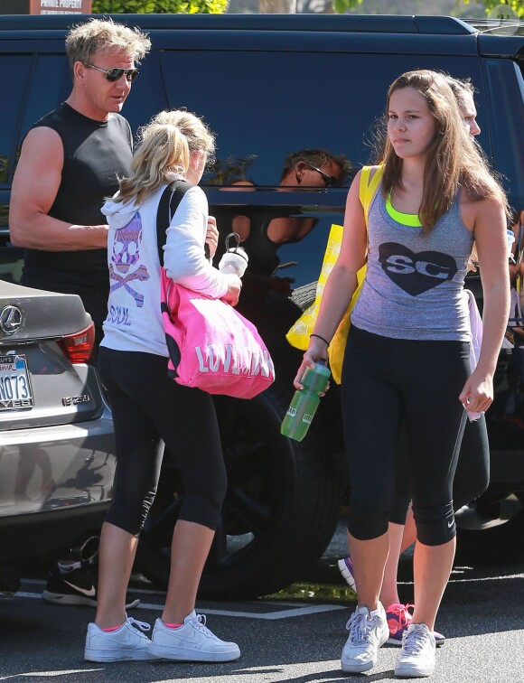 Gordon Ramsey, Holly Ramsey, Megan Ramsey, Matilda Ramsey se rendent à un cours de sport à la salle "Soul Cycle" à Brentwood, le 23 aout 2014