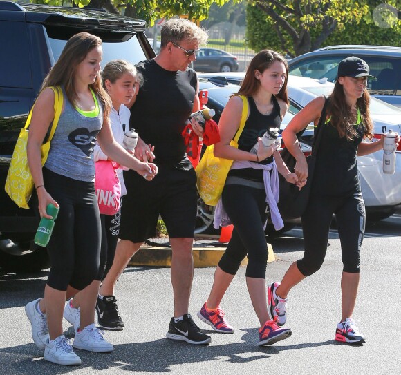 Gordon Ramsey, Holly Ramsey, Megan Ramsey, Matilda Ramsey, Tana Ramsey se rendent à un cours de sport à la salle "Soul Cycle" à Brentwood, le 23 aout 2014
