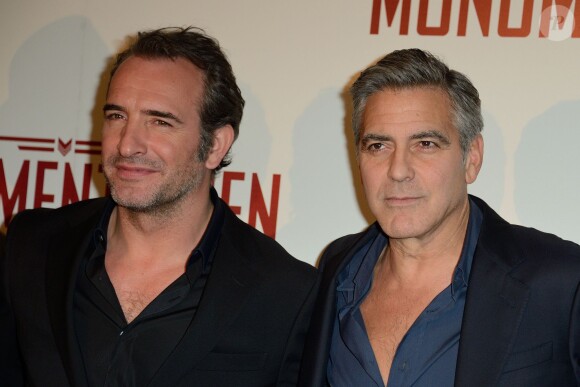 Jean Dujardin and George Clooney attending the premiere of the film 'The Monuments Men' held at the Cinema UGC Normandie in Paris, France on February 12, 2014. Photo by Nicolas Briquet/ABACAPRESS.COM12/02/2014 - Paris