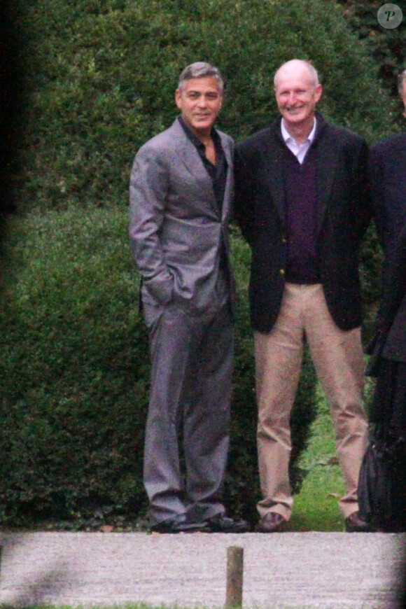 George Clooney tourne un spot Nespresso à la Villa Erba, Côme, le 26 août 2014.