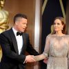 Brad Pitt et Angelina Jolie aux Oscars à Hollywood, le 2 mars 2014. Le mariage du couple a eu lieu en France le 23 août 2014.
