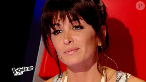 Jenifer émue aux larmes dans The Voice Kids, le 30 août 2014 sur TF1.