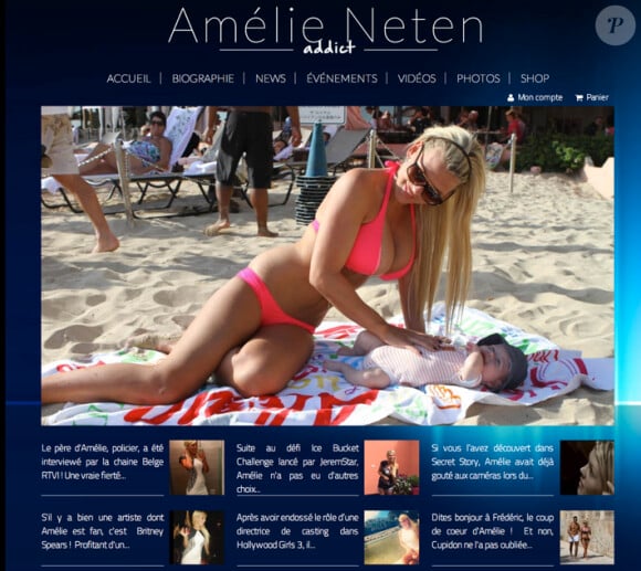 Amélie Neten (Secret Story 4 et les Anges 6) et son adorable fils Hugo. Août 2014. La jolie blonde lance son fan club officiel.