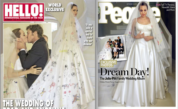 Les photos du mariage d'Angelina Jolie et Brad Pitt en couverture des magazines Hello! et People