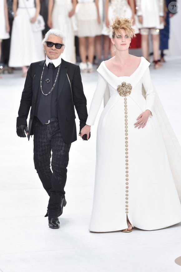 Karl Lagerfeld lors du défilé haute couture Chanel à Paris. Le 8 juillet 2014.