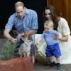 Le prince William et Kate Middleton avec leur fils le prince George au zoo de Taronga à Sydney, le 20 avril 2014. Le duc et la duchesse de Cambridge attendent leur 2e enfant pour le premier trimestre 2015.