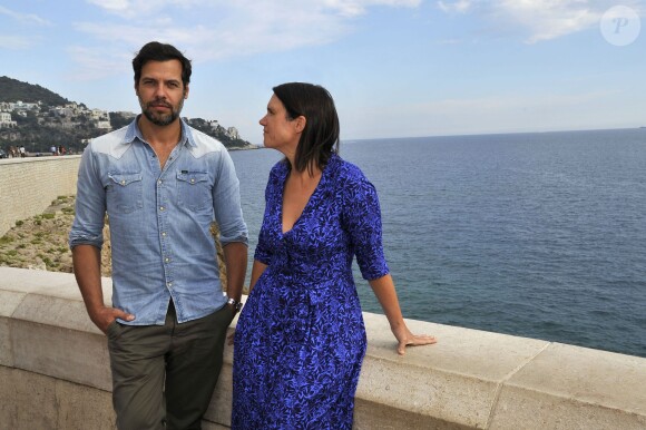 Laurent Lafitte et la réalisatrice Jeanne Herry à Nice à l'hôtel La Perouse, le 5 septembre 2014, pour présenter le long métrage "Elle l'adore"