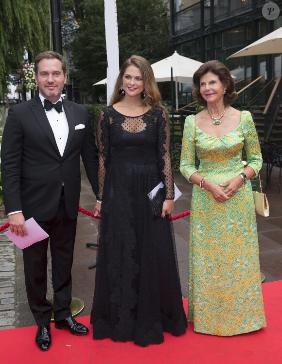 Christopher O'Neill, la princesse Madeleine et la reine Silvia de Suède au Berns Hotel, à Stockholm le 8 septembre 2014, pour le gala des 15 ans de la World Childhood Foundation.