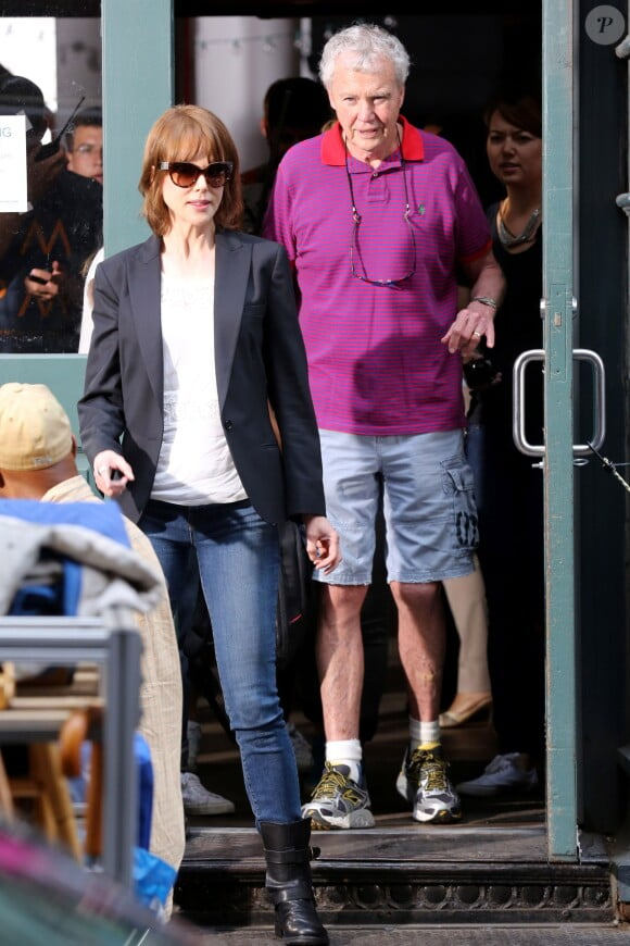 Nicole Kidman avec son père Antony sur le tournage du film Family Fang à New York le 4 août 2014