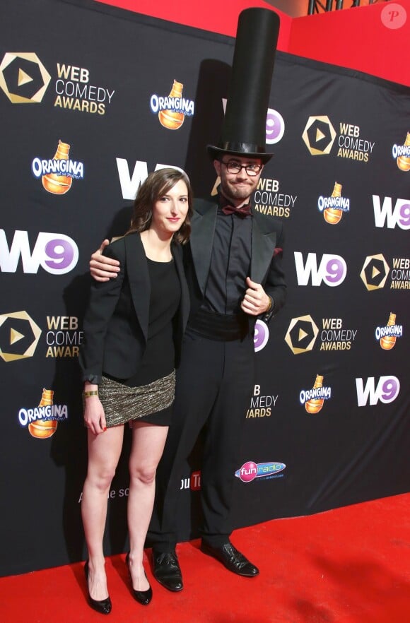 Cyprien et sa compagne Aurélie lors de la cérémonie du Web "Les Web Comedy Awards" à Bobino. Le 21 mars 2014.
