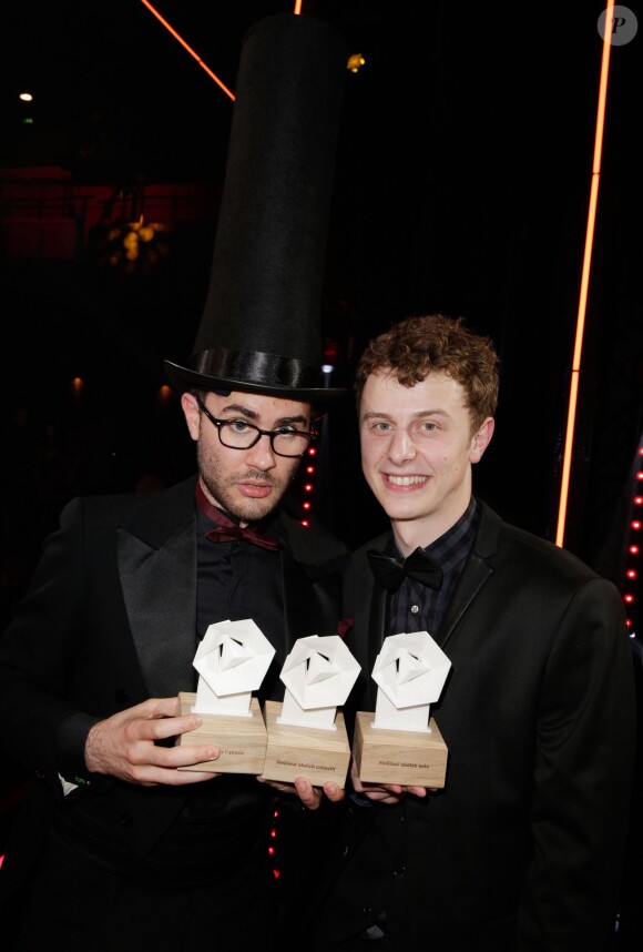 Cyprien et Norman lors des Web Comedy Awards à Bobino, le 21 mars 2014.