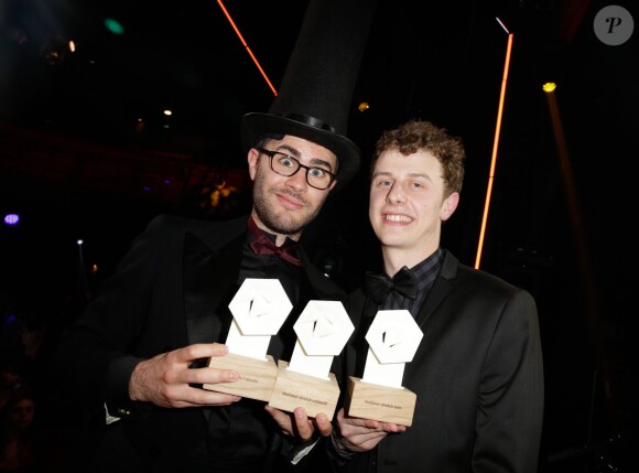 Cyprien et Norman lors des Web Comedy Awards à Bobino, le 21 mars 2014.
