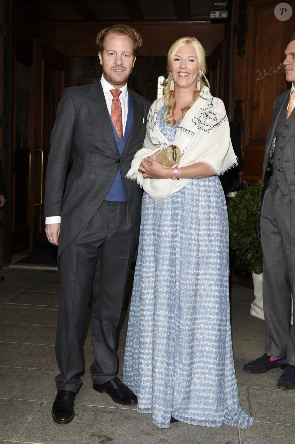 La princesse Felipa de Bavière et son mari Christian Dienst au mariage de la princesse Maria Theresia von Thurn und Taxis et d'Hugo Wilson en l'église St Joseph de Tutzing, en Bavière (Allemagne), le 13 septembre 2014.