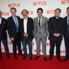 Pascal Breton, Reed Hastings (Patron de Netflix), Dan Franck, Samuel Benchetrit, Florent Emilio-Siri et Ted Sarandos (le directeur en charge des acquisitions de programme de Netflix) - Soirée de lancement Netflix au Faust à Paris, le 15 septembre 2014.